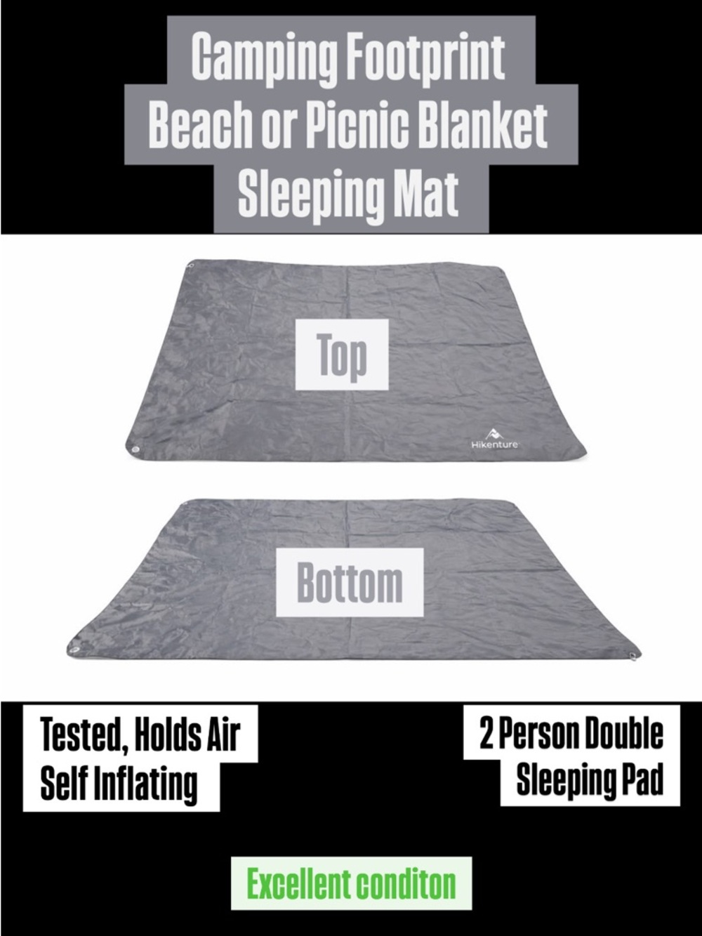 Hikenture Double Sleeping Pad Camping Mat Footprint Gray (Tested, Holds Air)